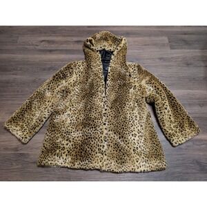 Vintage‎ East 5th Women's Large Leopard Print Faux Fur Coat With Hood